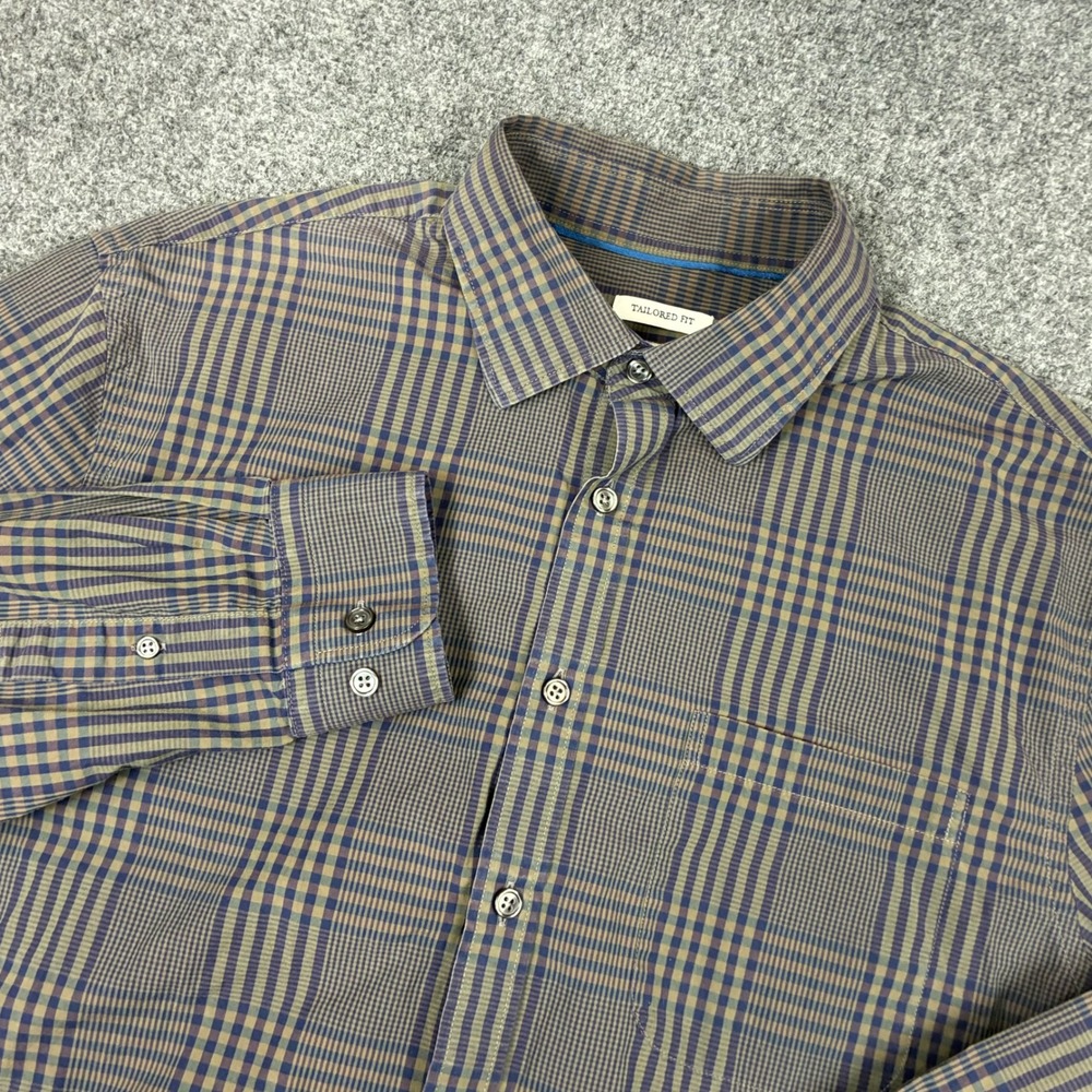 Jos A Bank 1905 Tailored Fit Plaid Button Down Shirt Mens Size Large Blue Brown